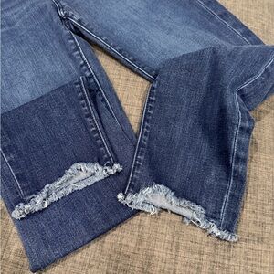 LOFT Dark Blue Frayed Hem Cropped Jeans